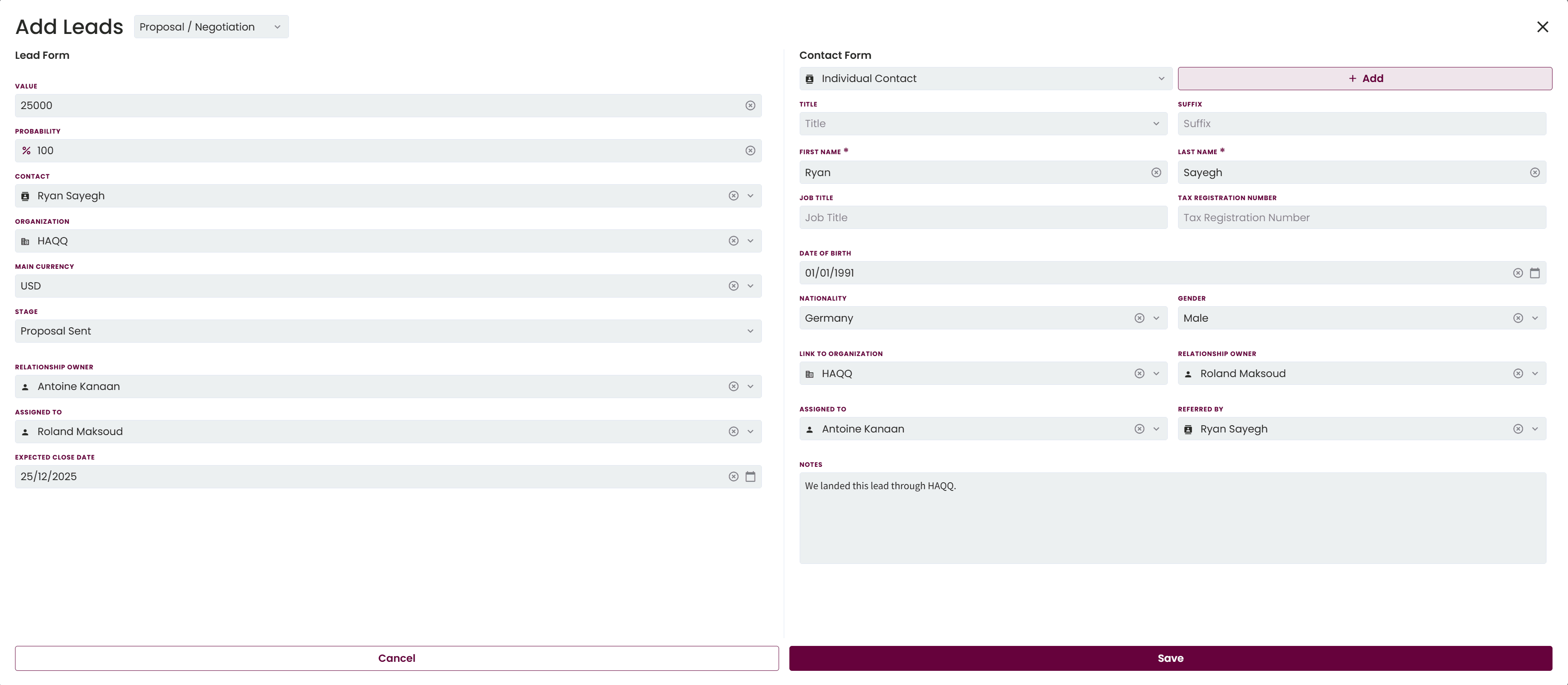 HAQQ Legal CRM | Leads