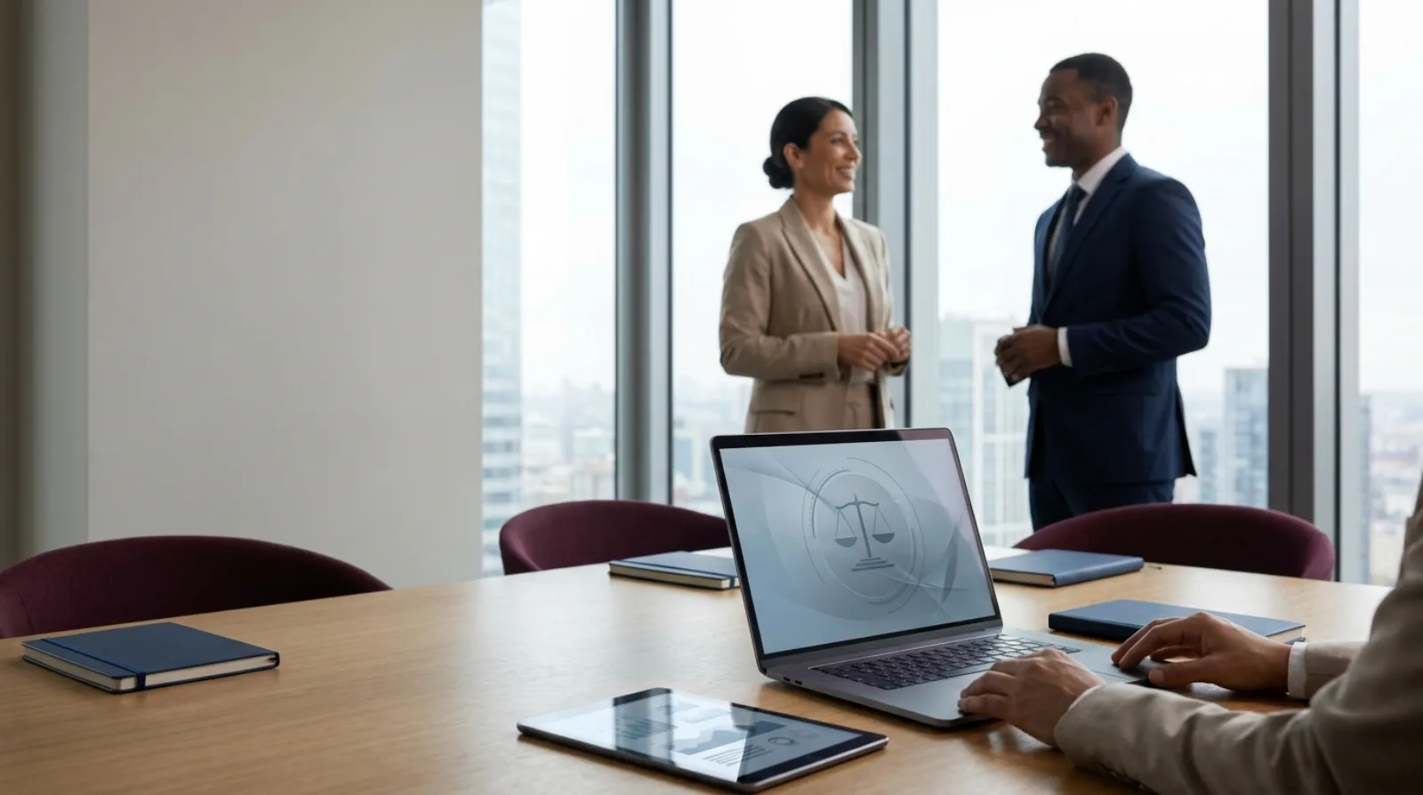 Legal teams collaborating with HAQQ Legal AI in a modern law firm