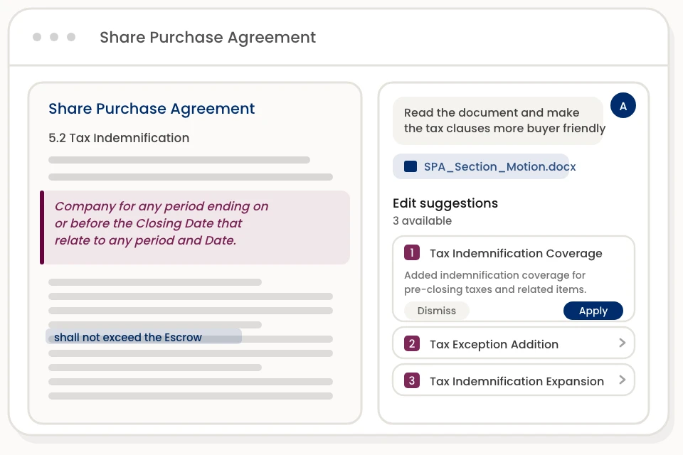 Tax Clause Edit Suggestions Panel